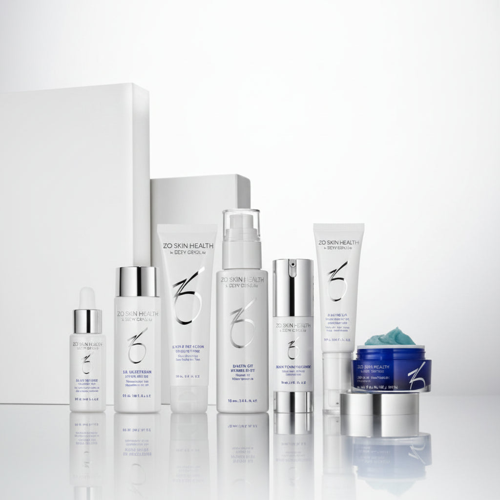Collection of skincare products on a white background