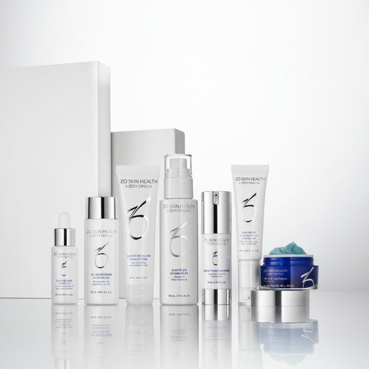 Collection of skincare products on a white background
